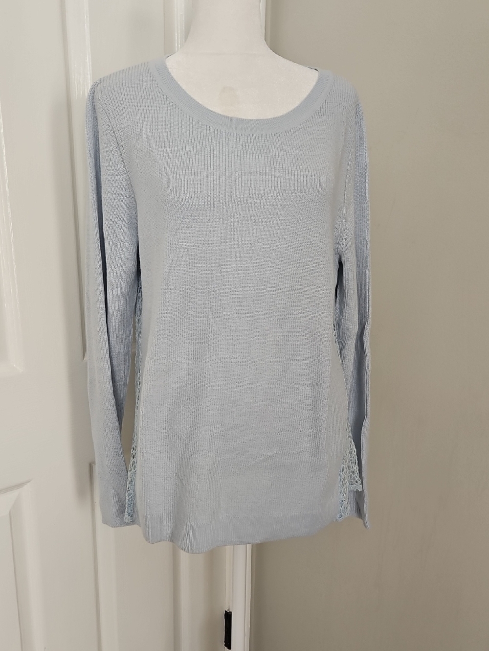 H by Halston Wool Blend Sweater Lace Side Panel Light Blue Size S EUC - Picture 3 of 9